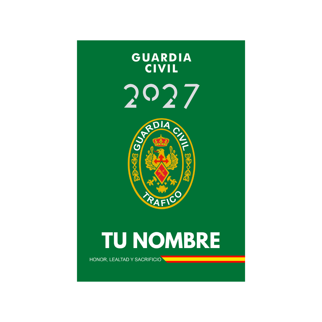 Agenda Guardia Civil Tráfico 2027 – portada verde con escudo de Tráfico y texto Tu nombre