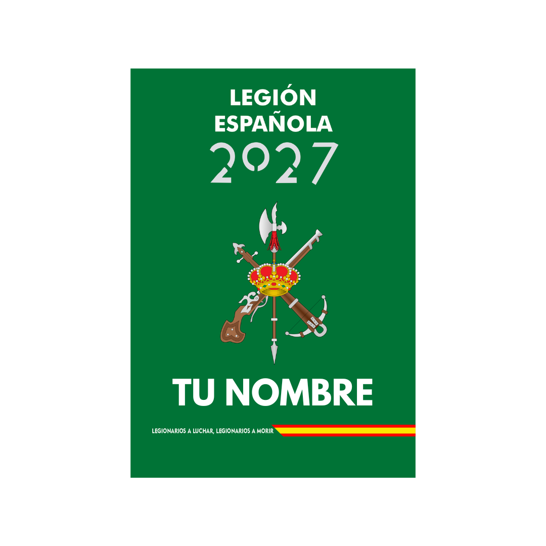 Agenda Legión Española 2027 – portada verde con emblema a color y texto Tu nombre